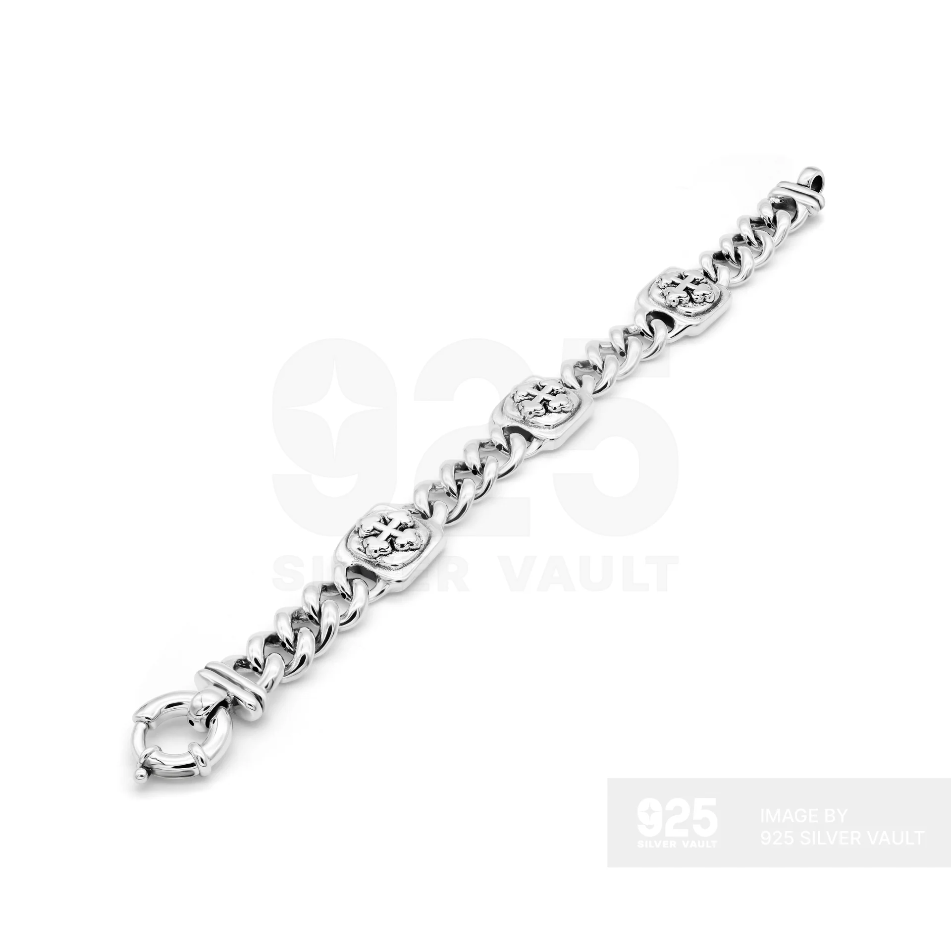 Greek Cross Medallion Curb Chain Bracelet - Image 2