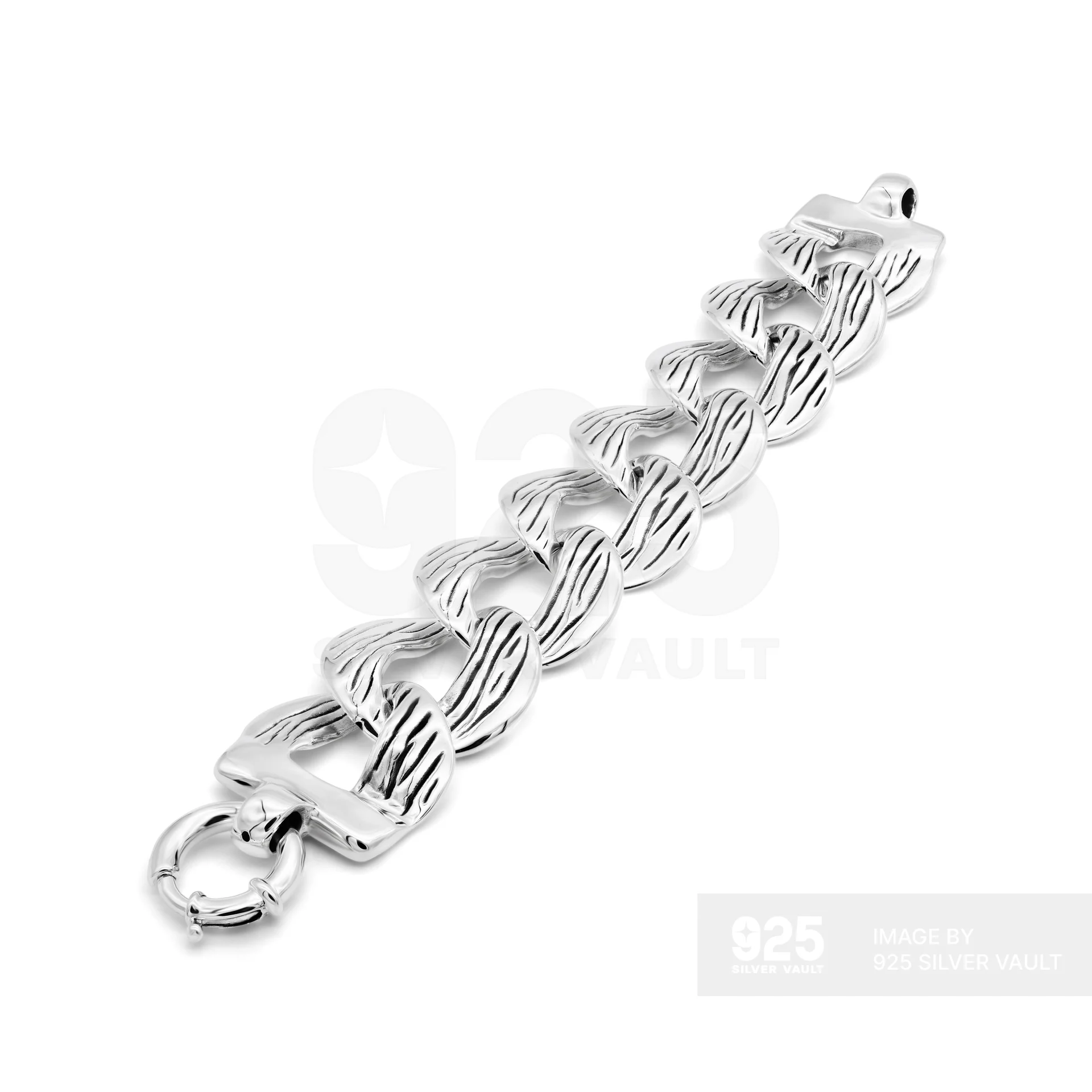 Oversized Linear Carved Oval Link Chain Bracelet