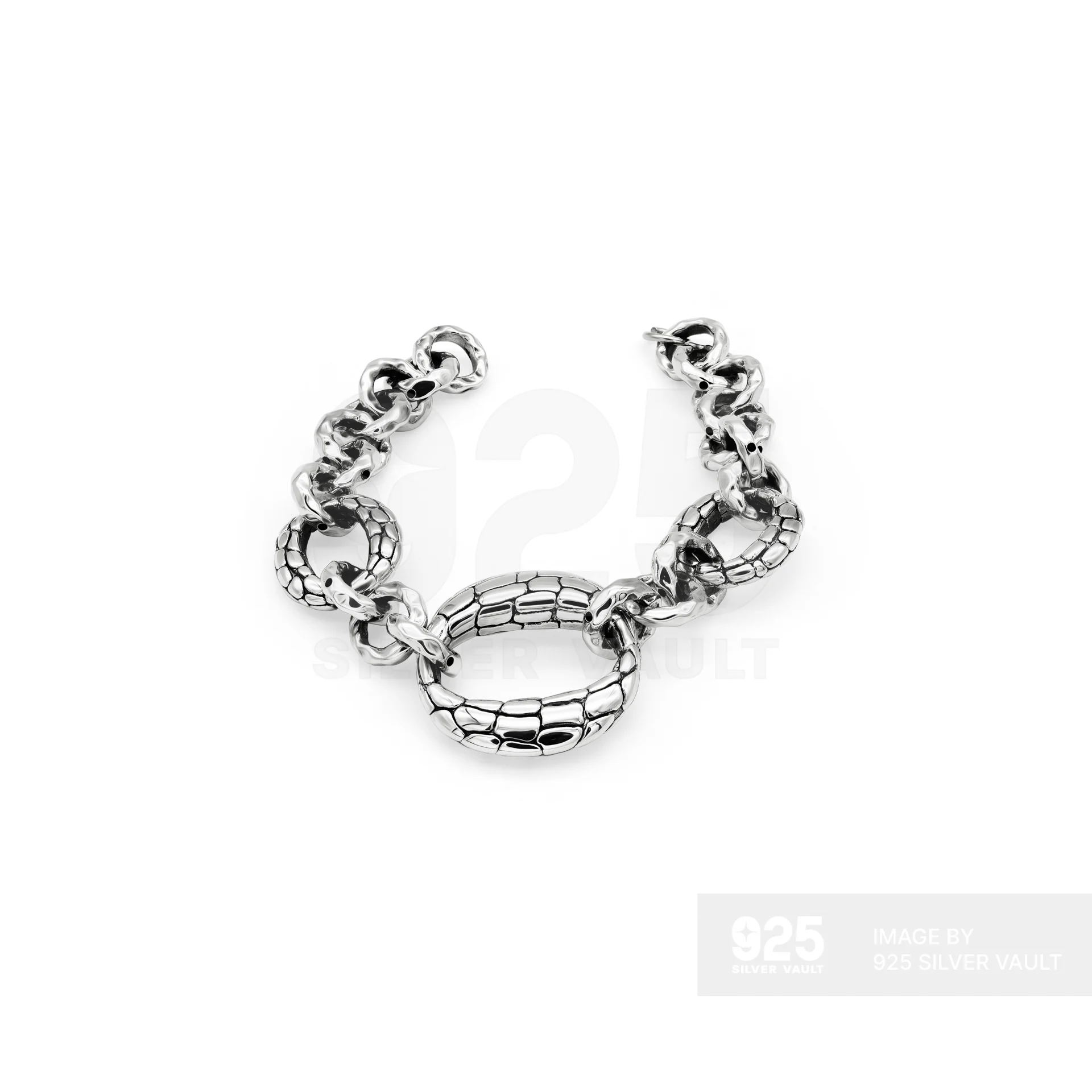 Varied-sized Oval Chain Bracelet – Cracked Texture & Smooth Links