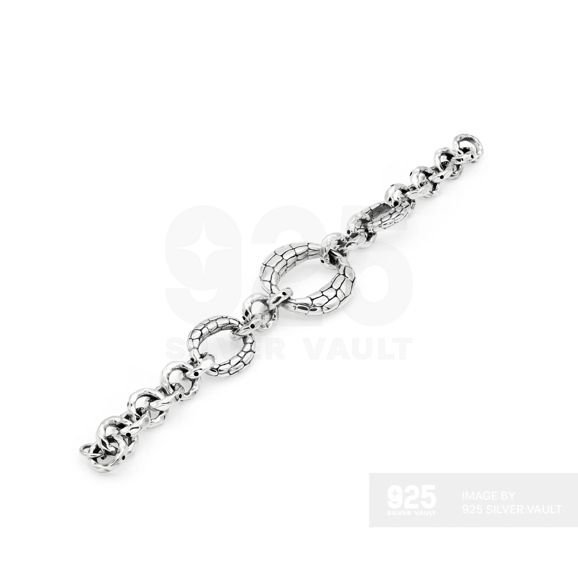 Varied-sized Oval Chain Bracelet – Cracked Texture & Smooth Links - Image 2
