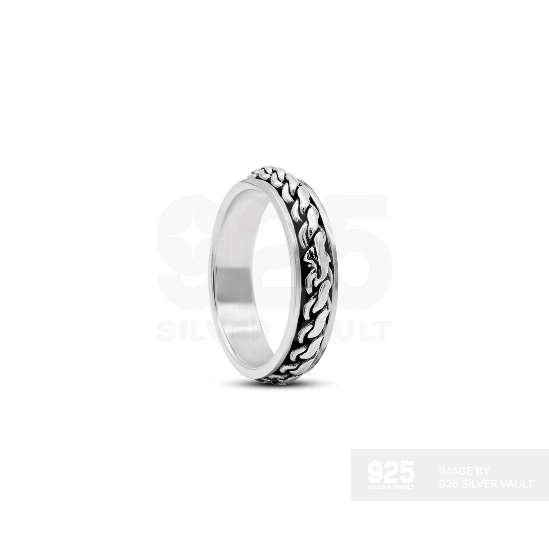 Two-Size Intertwined Pattern Spinning Silver Ring
