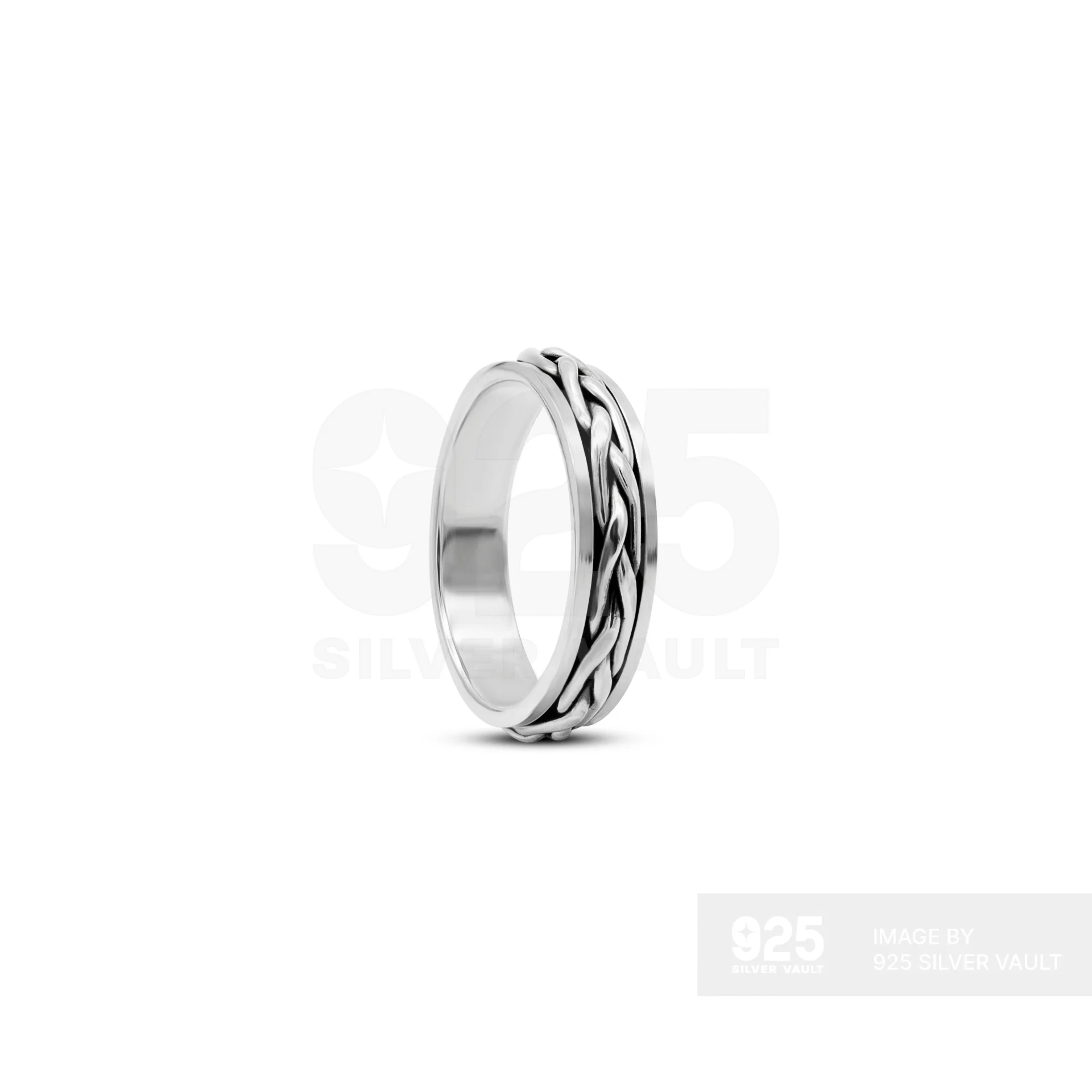 Loose Woven Chain Spinning Silver Ring