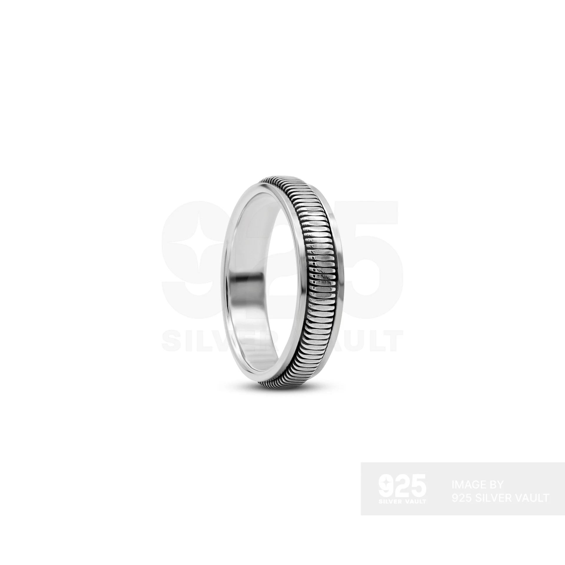 Horizontal Groove Spinning Silver Ring