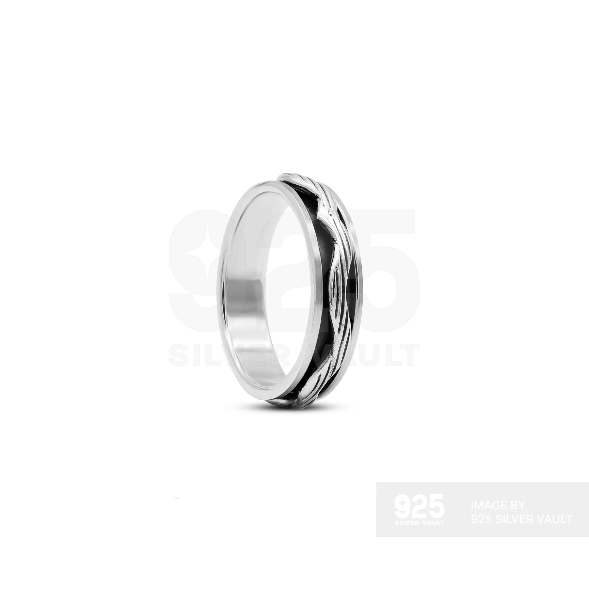 Chevron Linear Carved Spinning Silver Ring