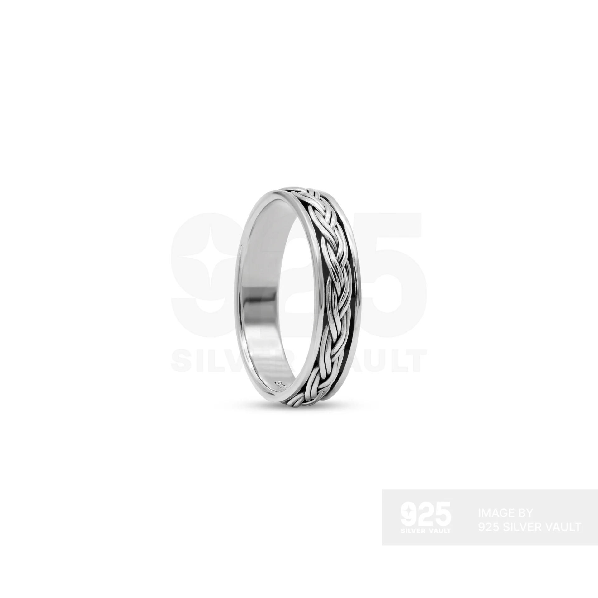 Double Woven Pattern Spinning Silver Ring