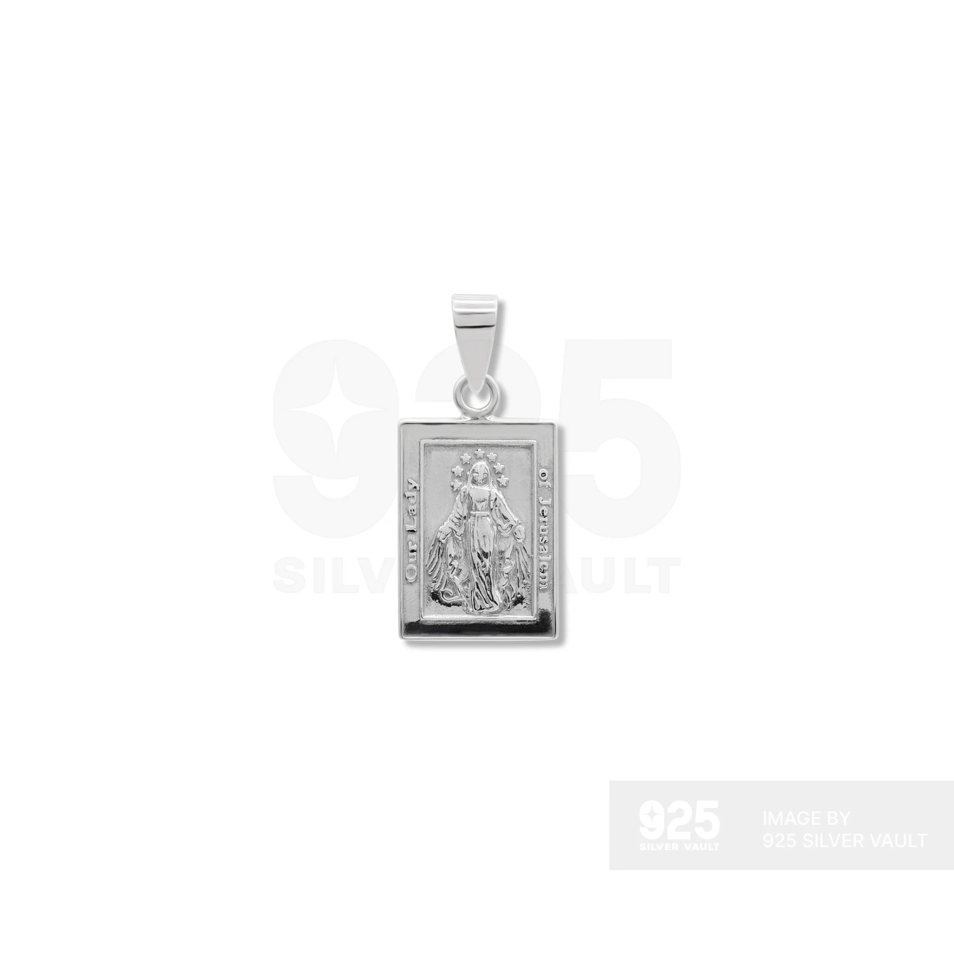 Rectangular Miraculous Medal Virgin Mary Silver Pendant