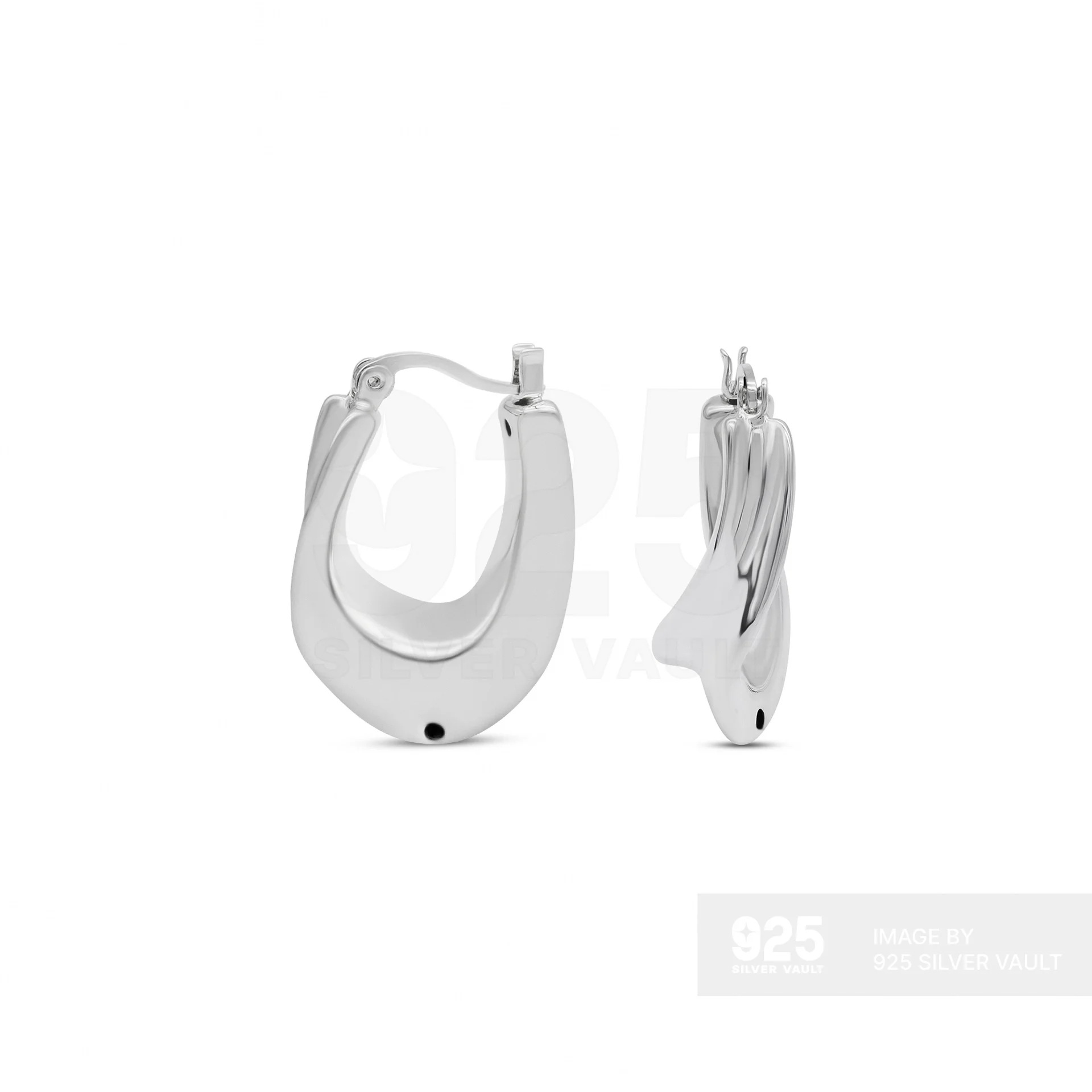 Plain One-Sided Twist U-Shape Hoop Earrings