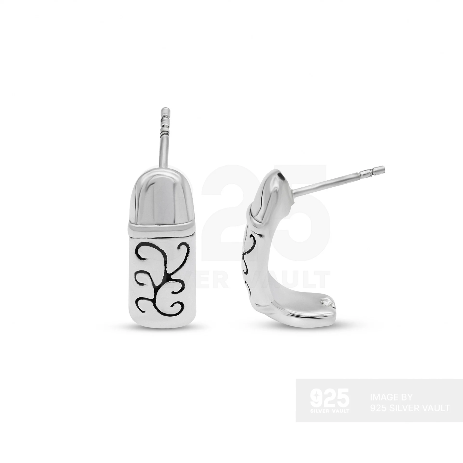 Floral Engraved Curved Stud Earrings