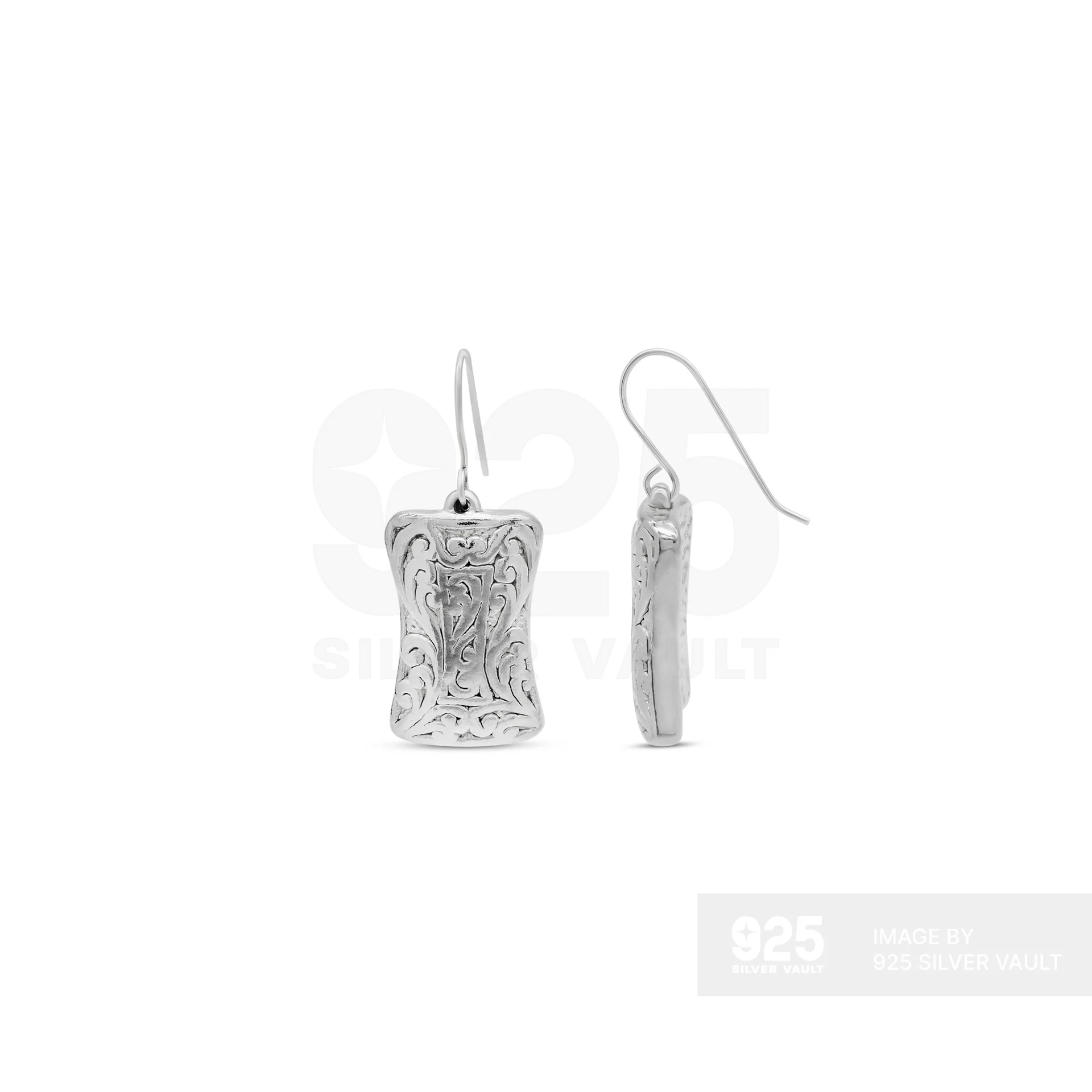 Filigree Curved Rectangular Drop Earrings