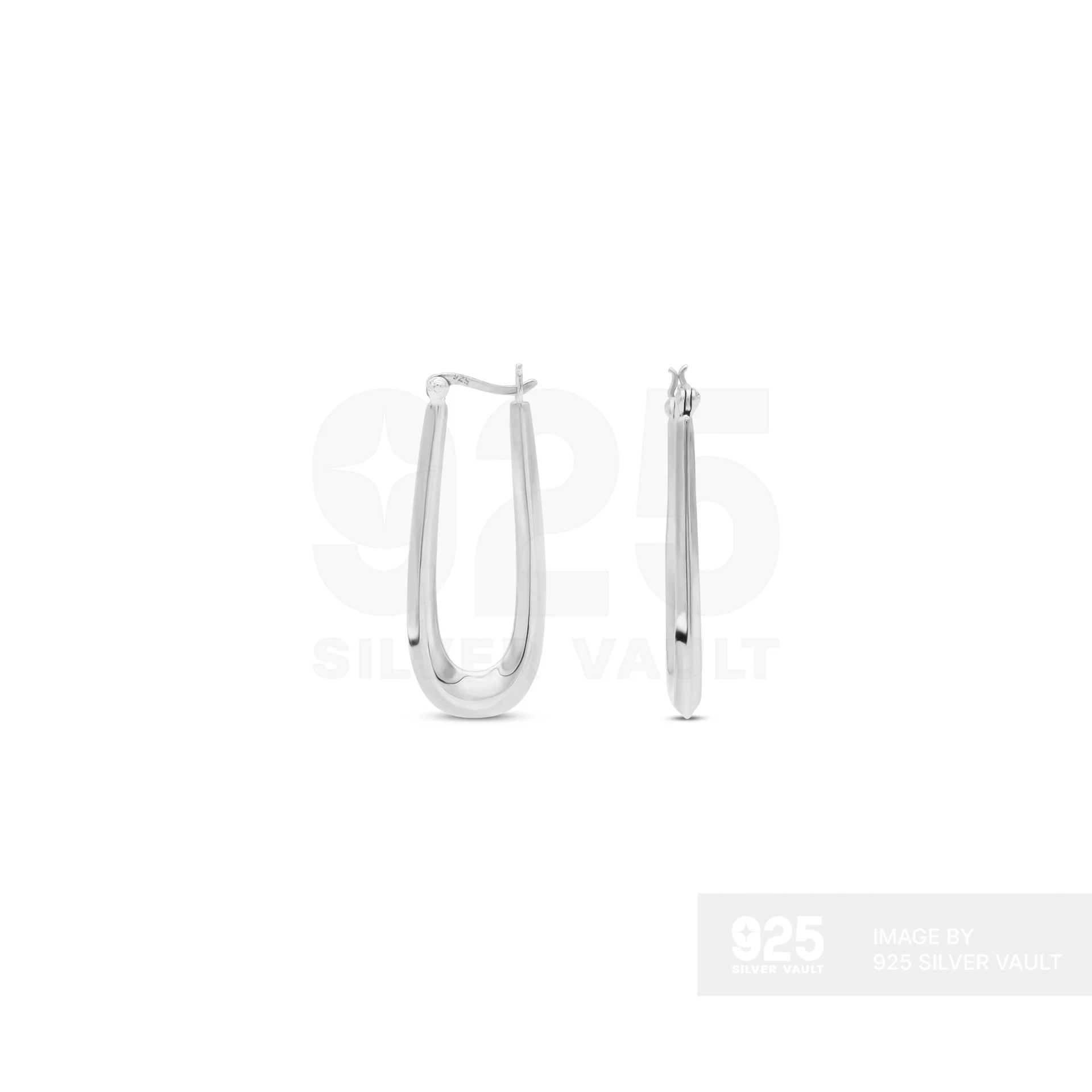 Plain Narrow Elongated U-Shape Hoop Earrings