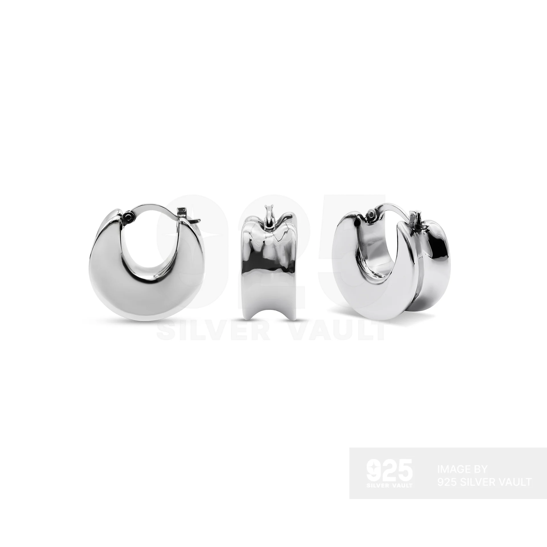 Plain Chunky Flat Concave Hoop Earrings