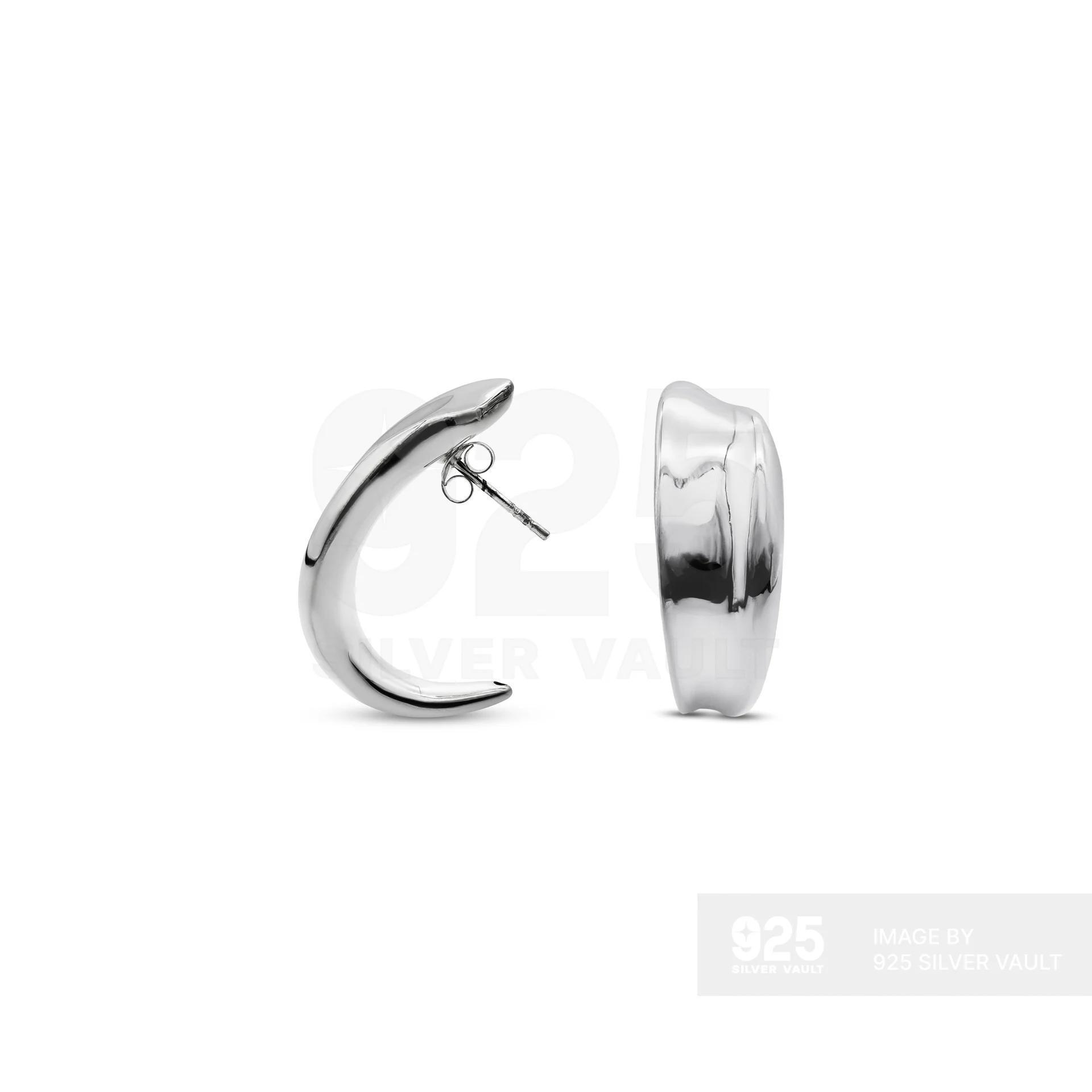 Plain Chunky Concave C-Shape Stud Earrings