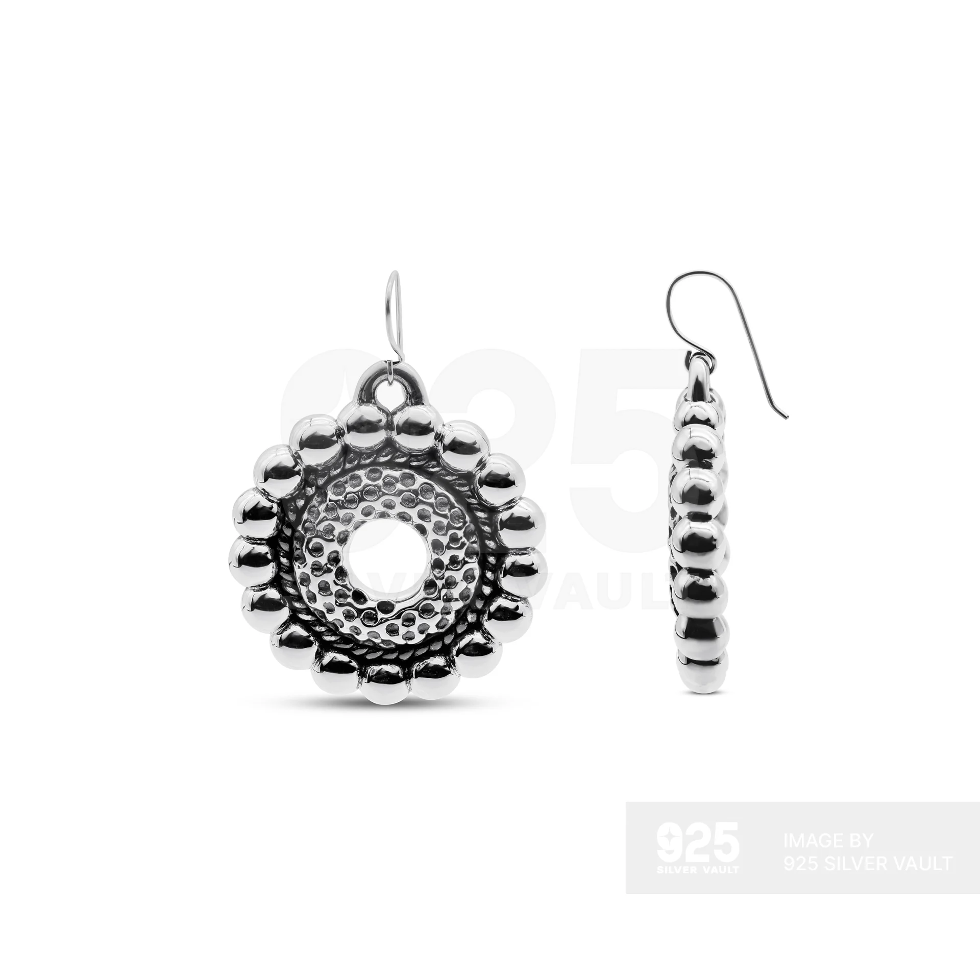 Beaded, Rope, and Pitted Round Drop Earrings