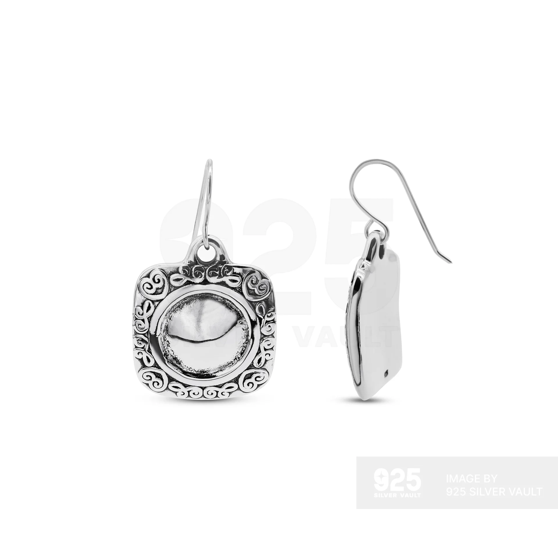 Filigree Scroll Square Frame Drop Earrings