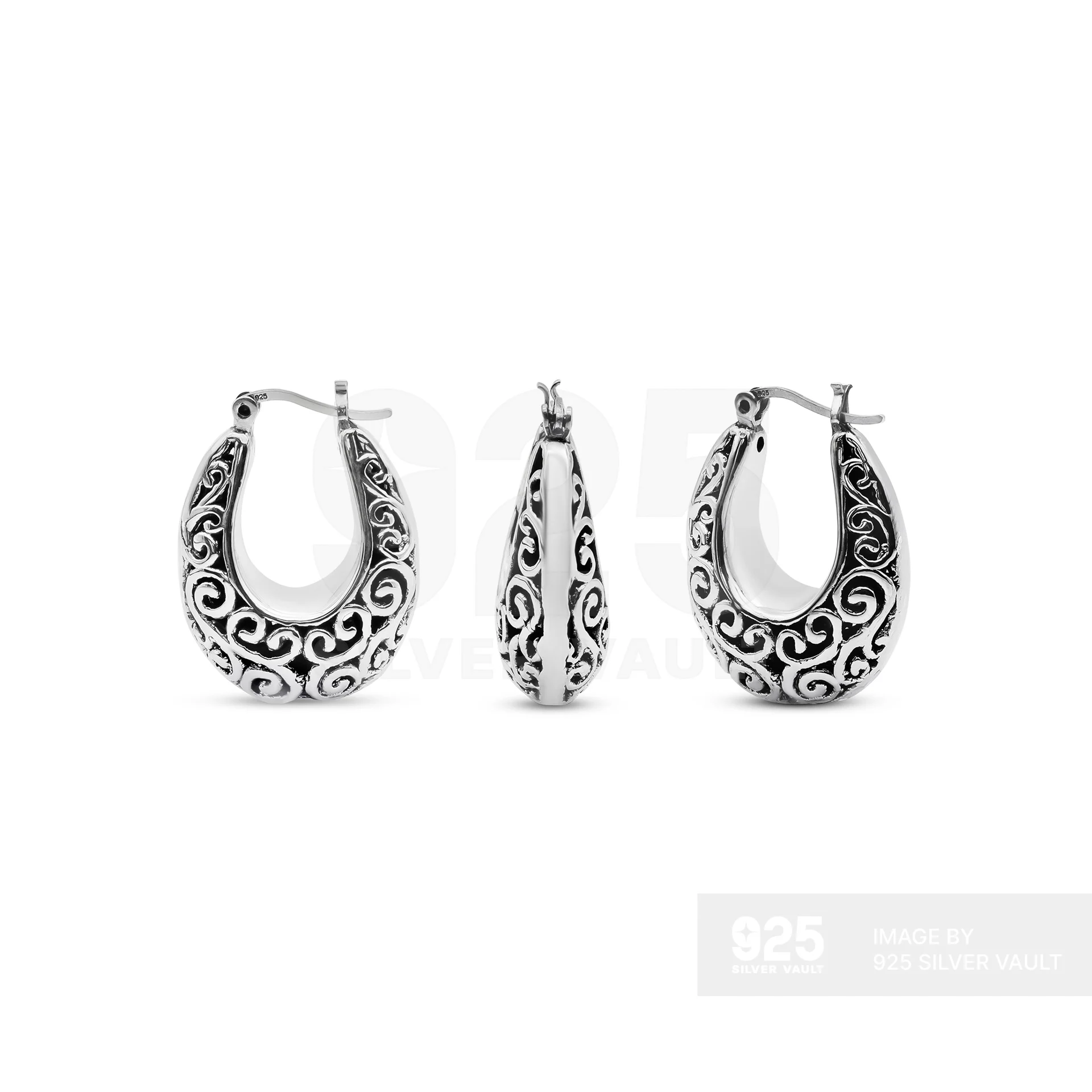 Filigree Scroll Oval Hoop Earrings