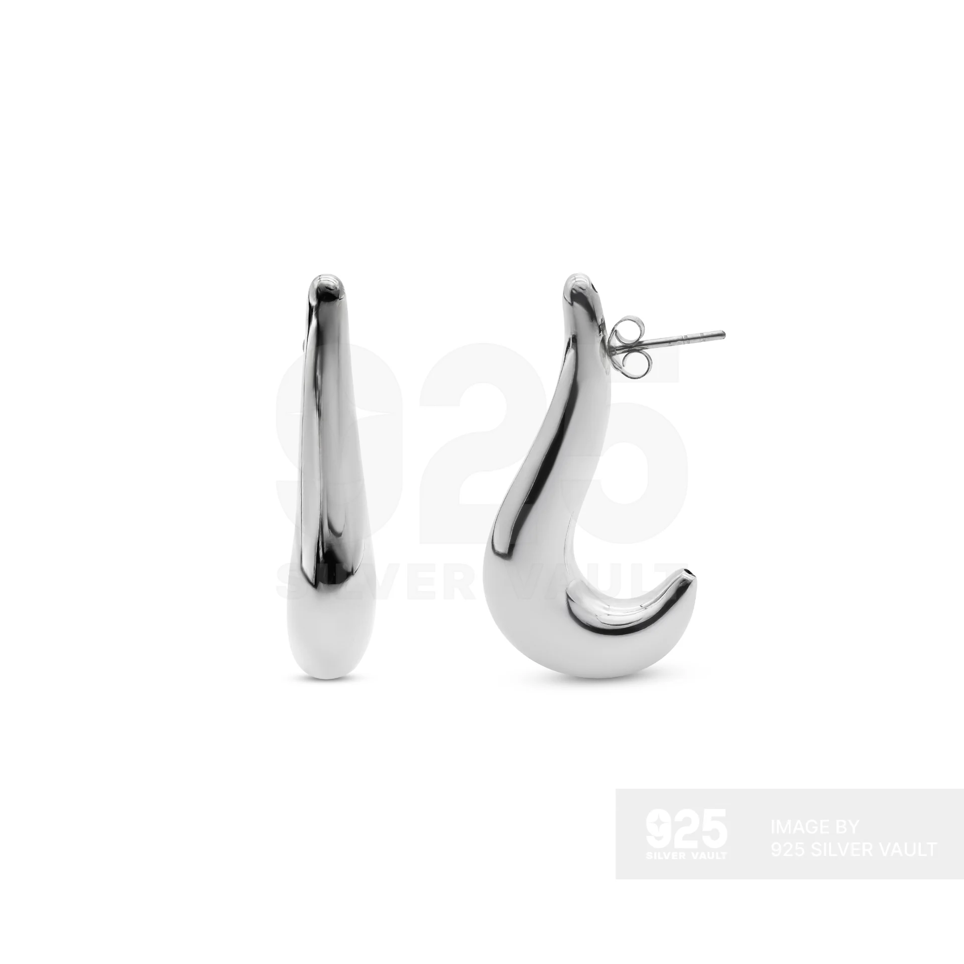 Plain Chunky J-Hoop Stud Earrings