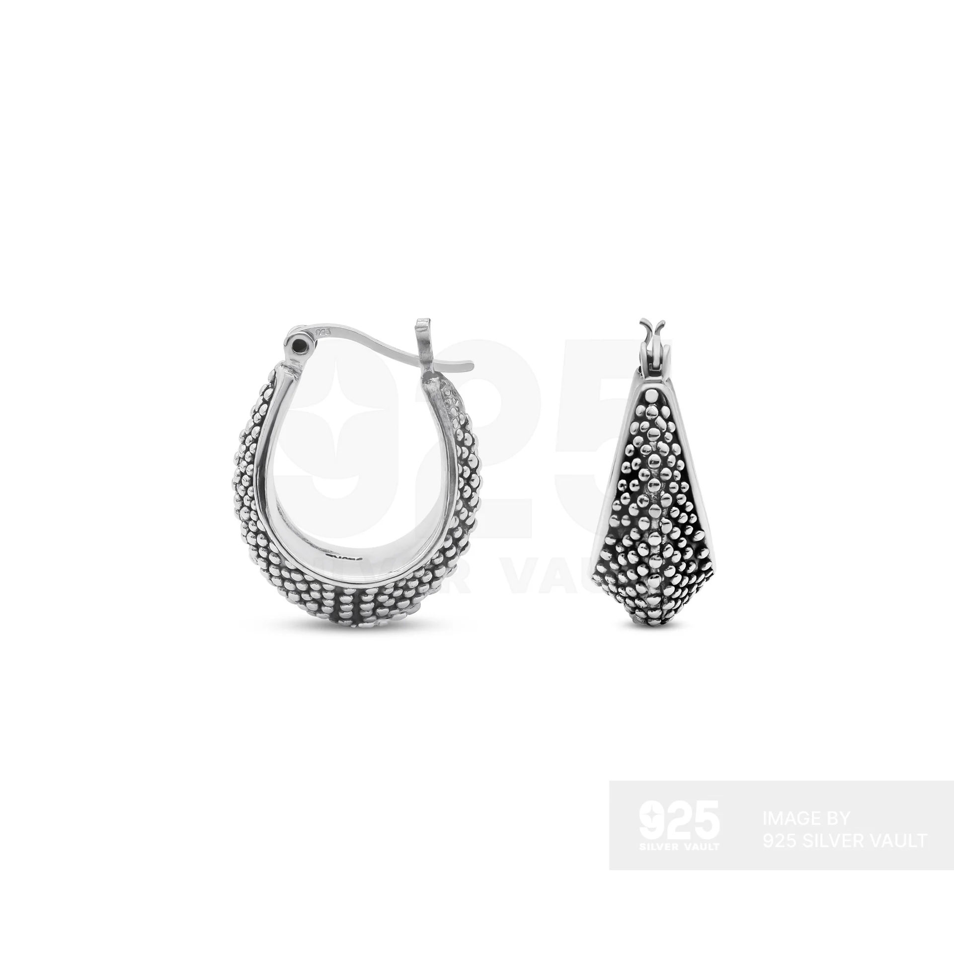 Beaded-Like Oval U-Shape Hoop Earrings