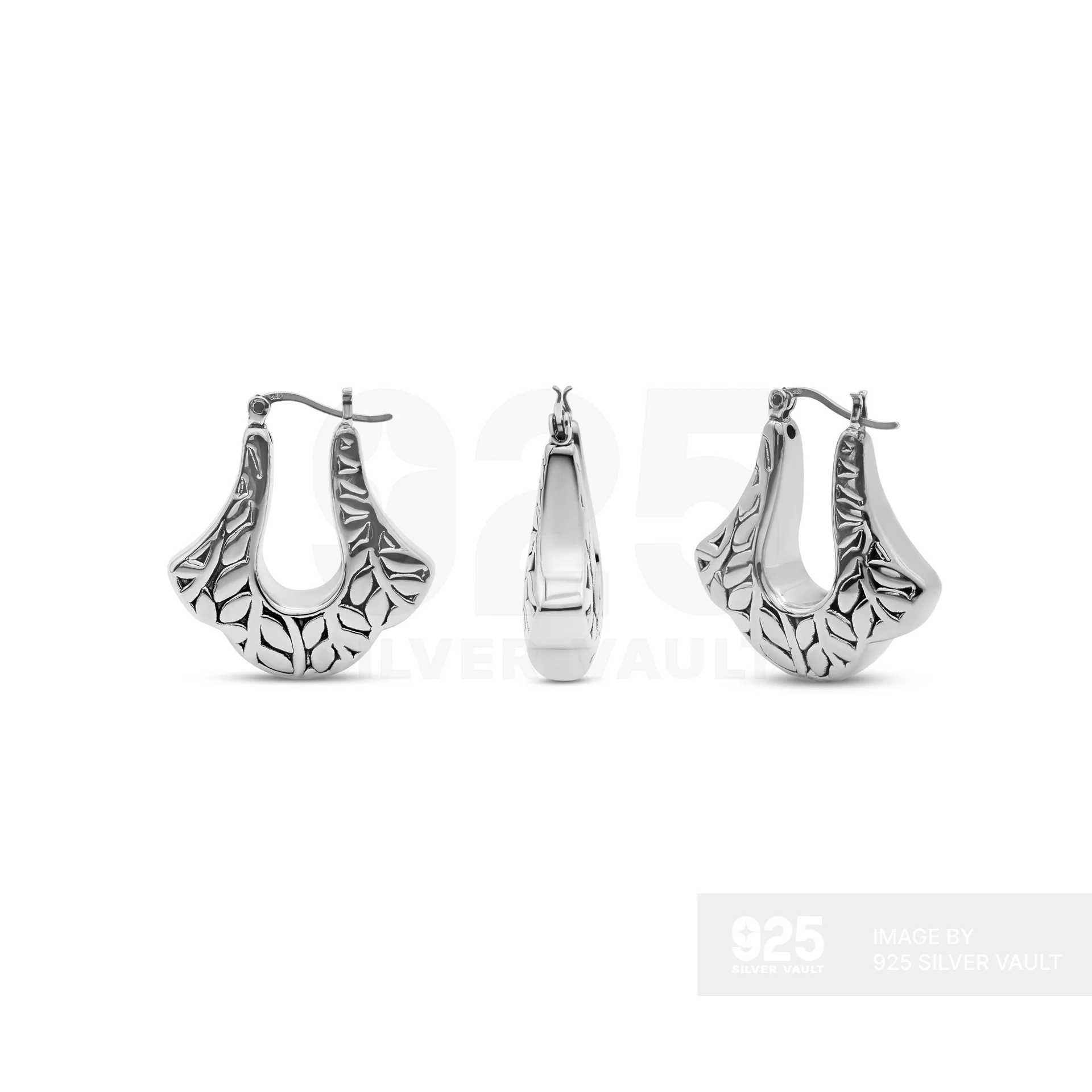 Carved Leaf Pattern Marquise Hoop Earrings