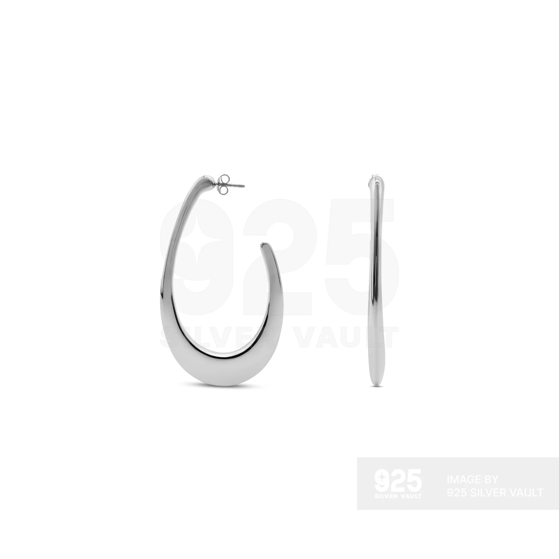 Plain Flat Open Oval Hoop Stud Earrings