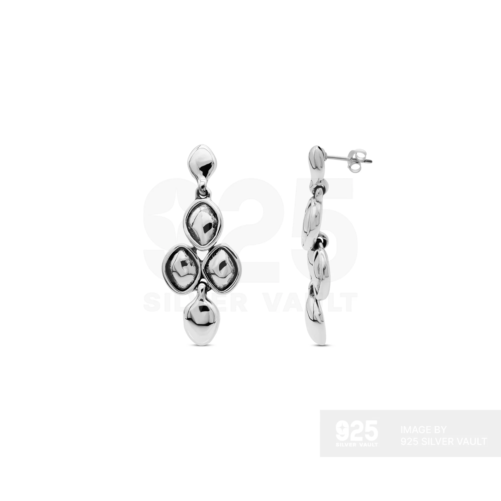 Plain Multi-Link Chandelier Drop Stud Earrings