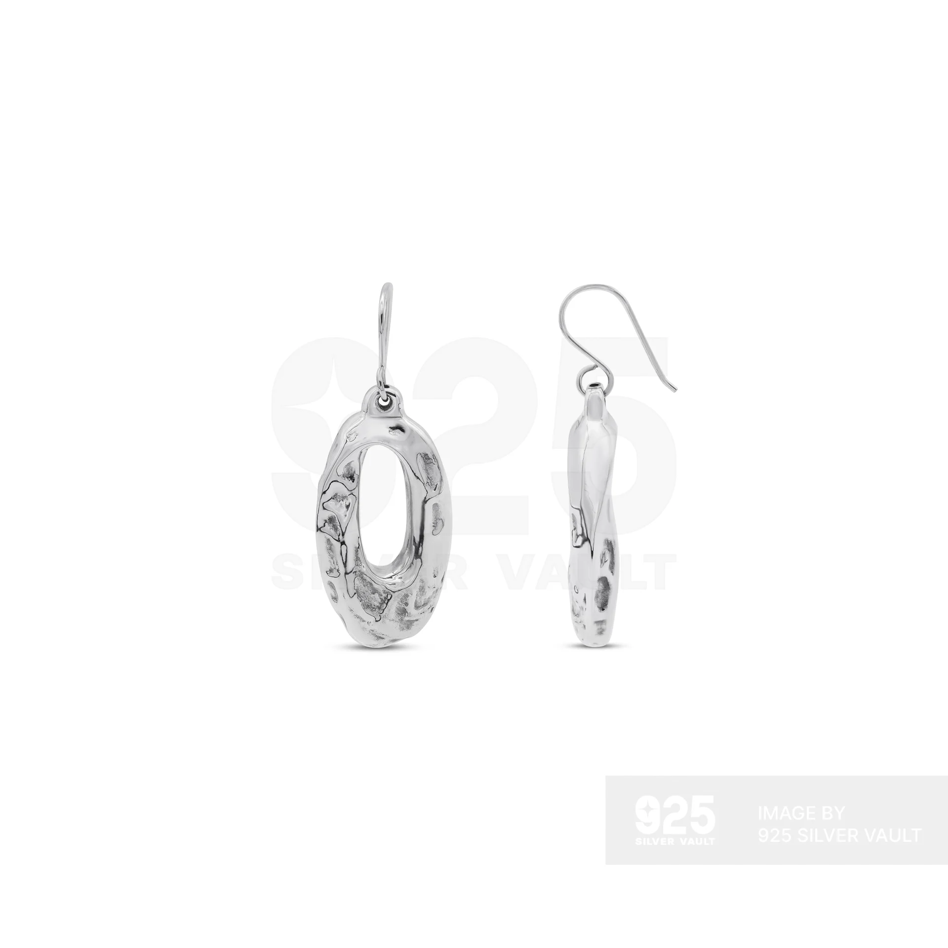 Hammered Oval Frame Drop Hook Earrings