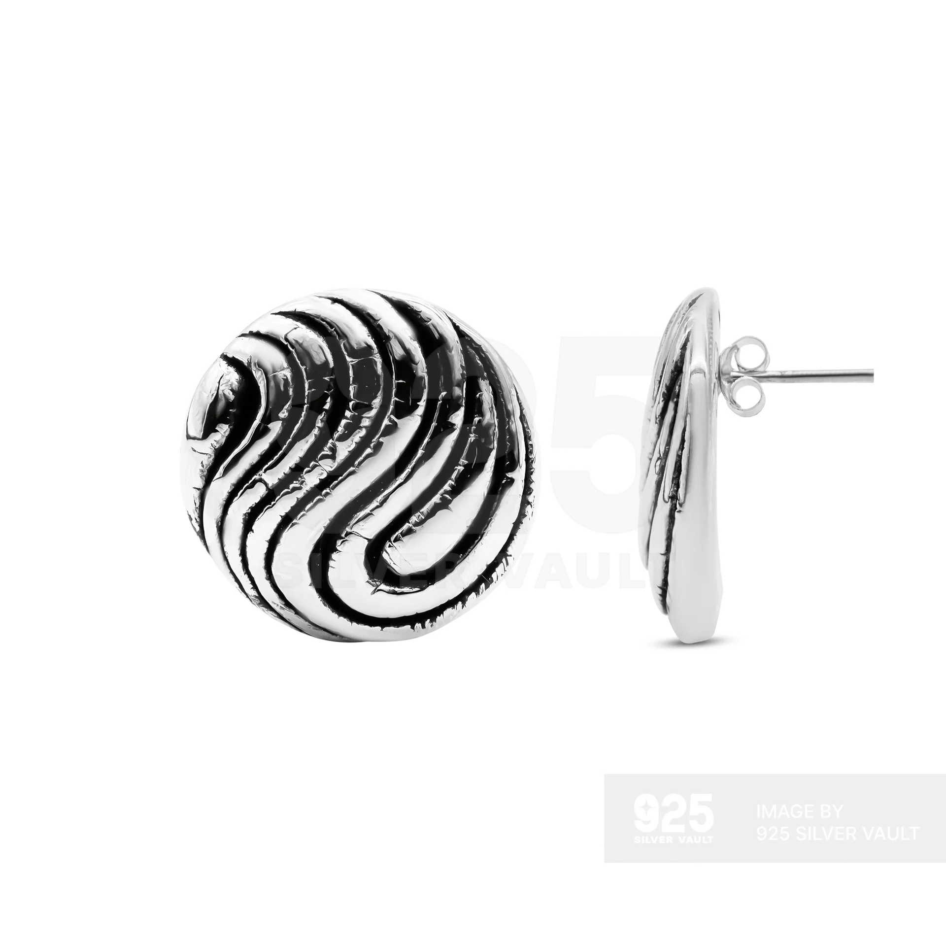 Round Sisk Wavy Stripe Stud Earrings