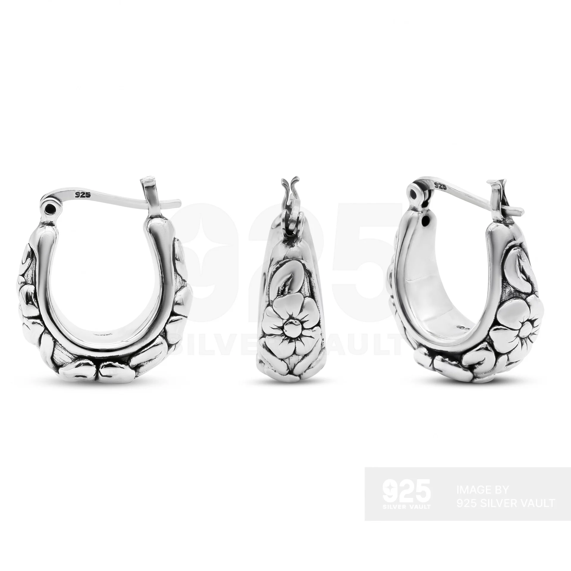 Floral Cluster U-Shape Hoop Earrings