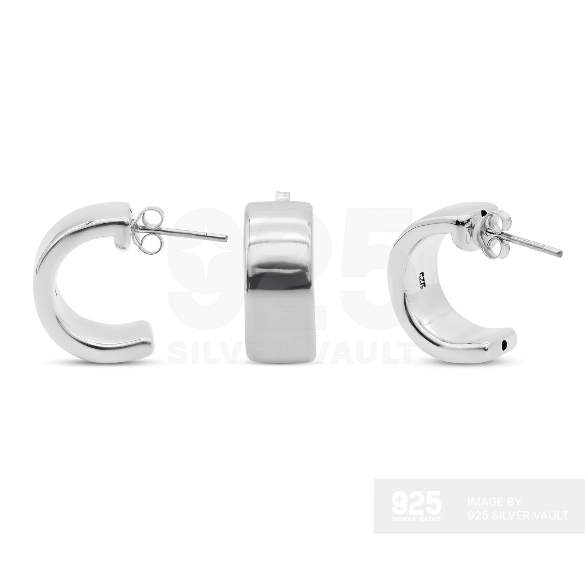 Wide Flat Band C-Hoop Post Earrings