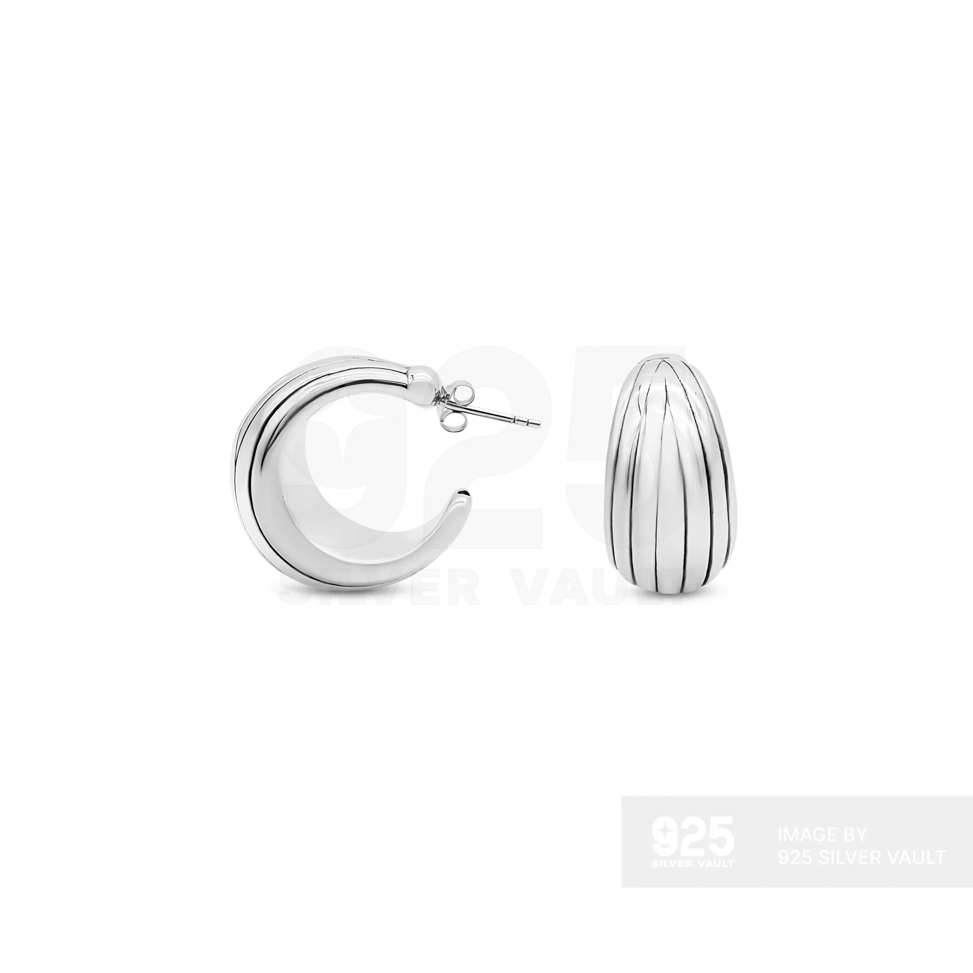 Fluted Dome C-Hoop Post Earrings