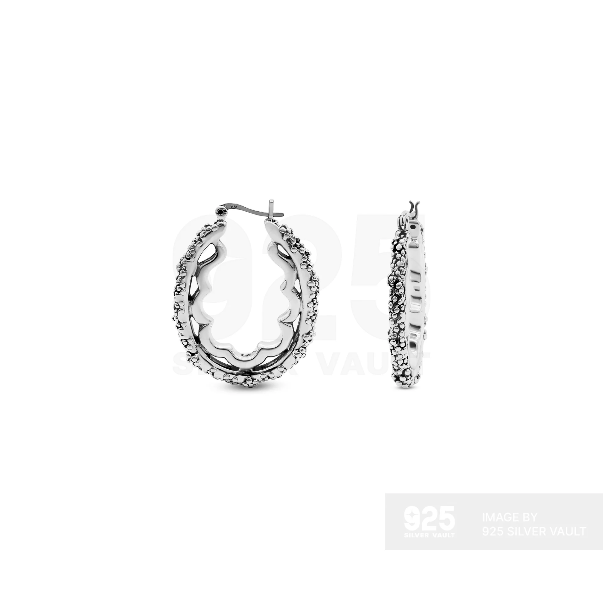 Beaded Granulation Wavy Oval Hoop Earrings