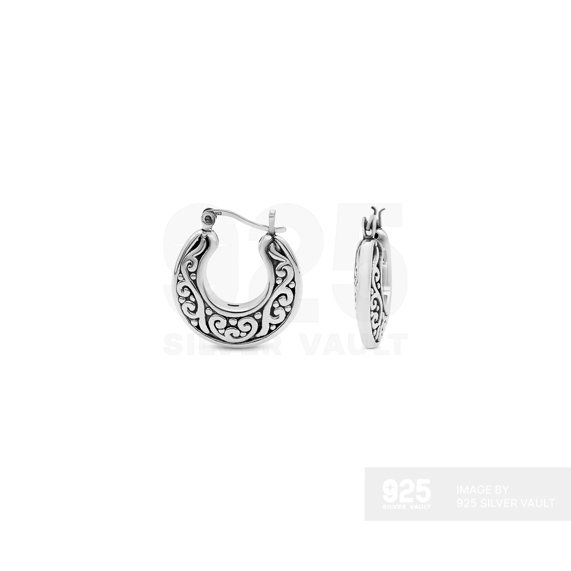 Bali Filigree Scroll Flat Hoop Earrings