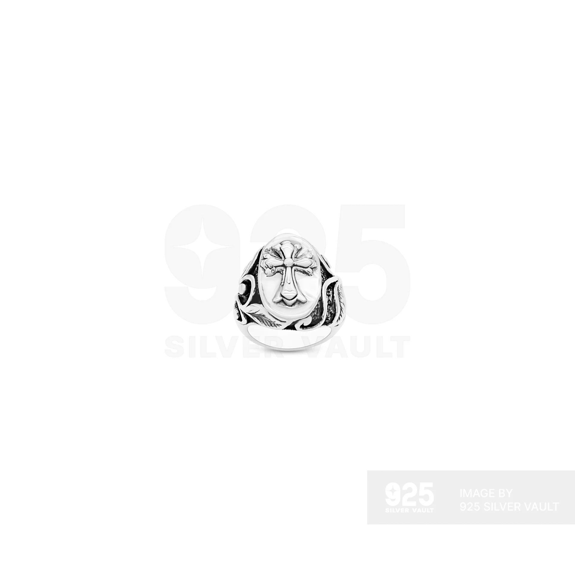 Cross Oval Signet Scrollwork Shoulder Ring