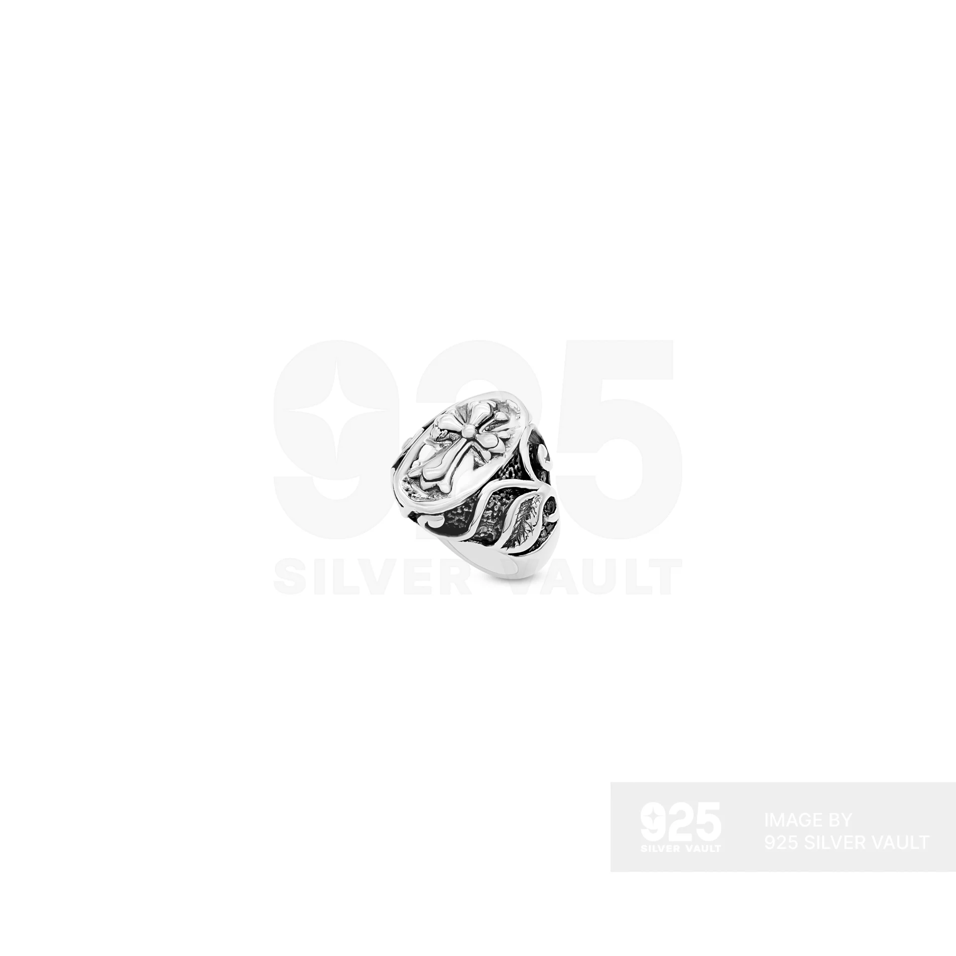 Cross Oval Signet Scrollwork Shoulder Ring - Image 2