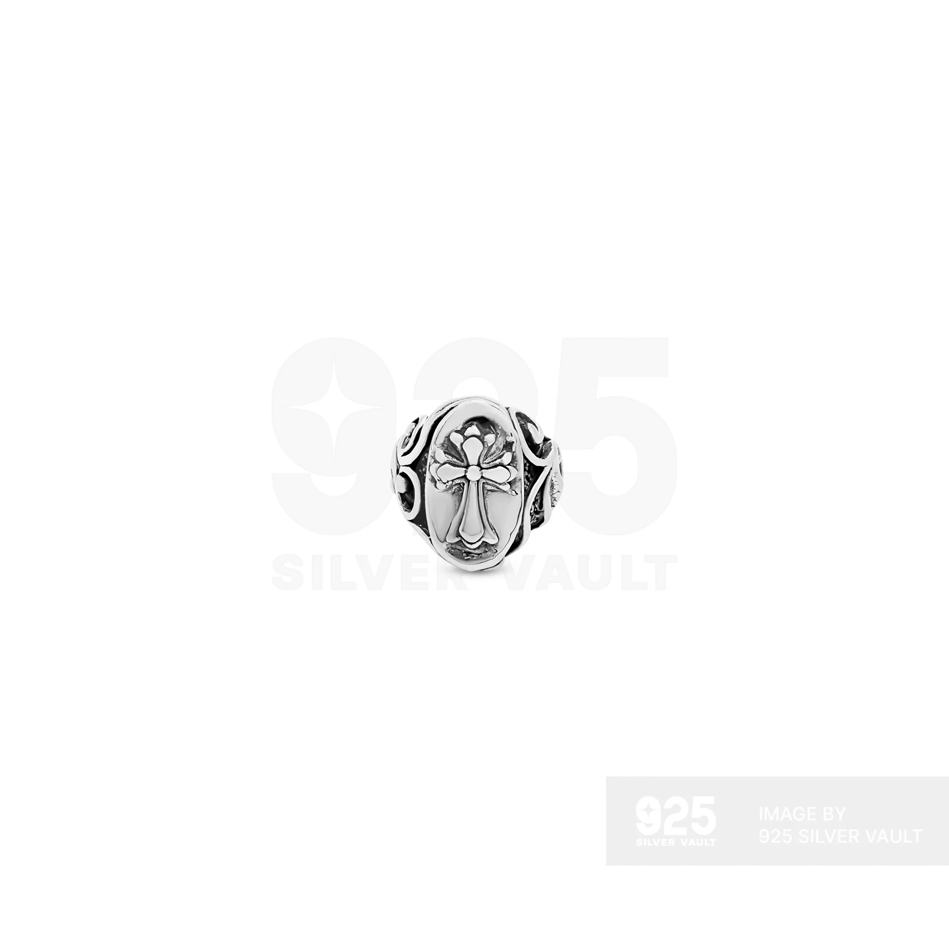 Cross Oval Signet Scrollwork Shoulder Ring - Image 3