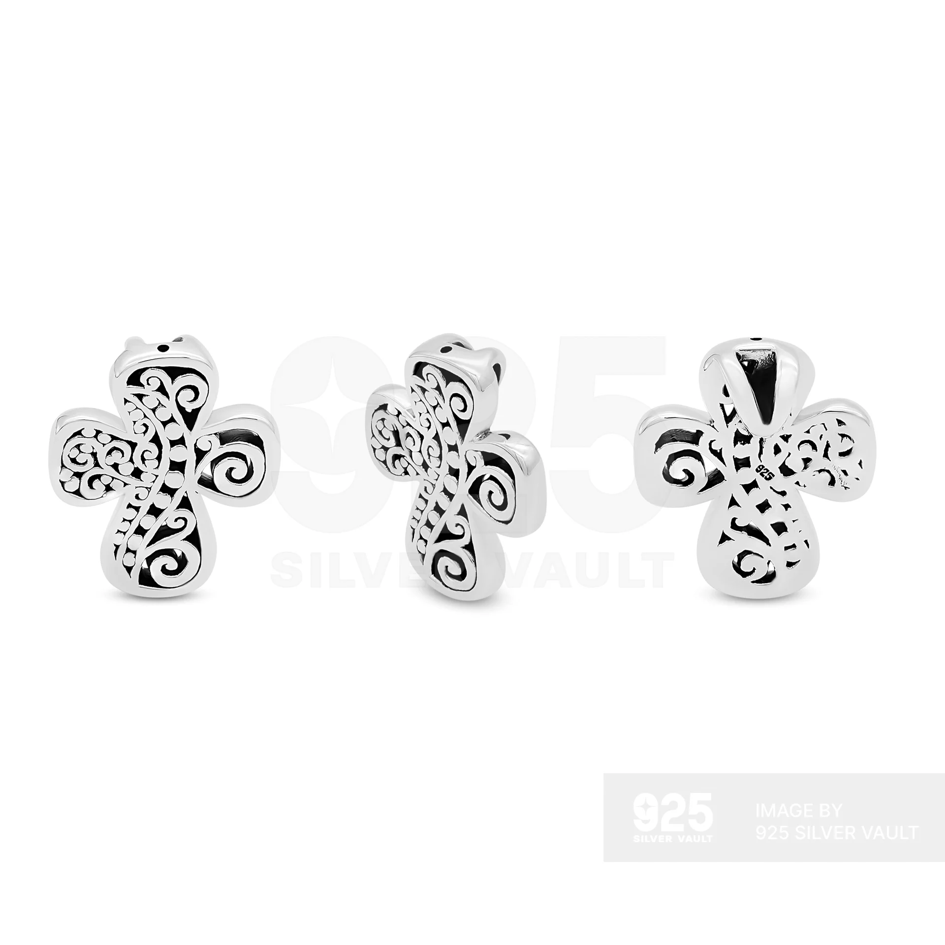 Four Rounded Arm Filigree Scrollwork Cross Pendant