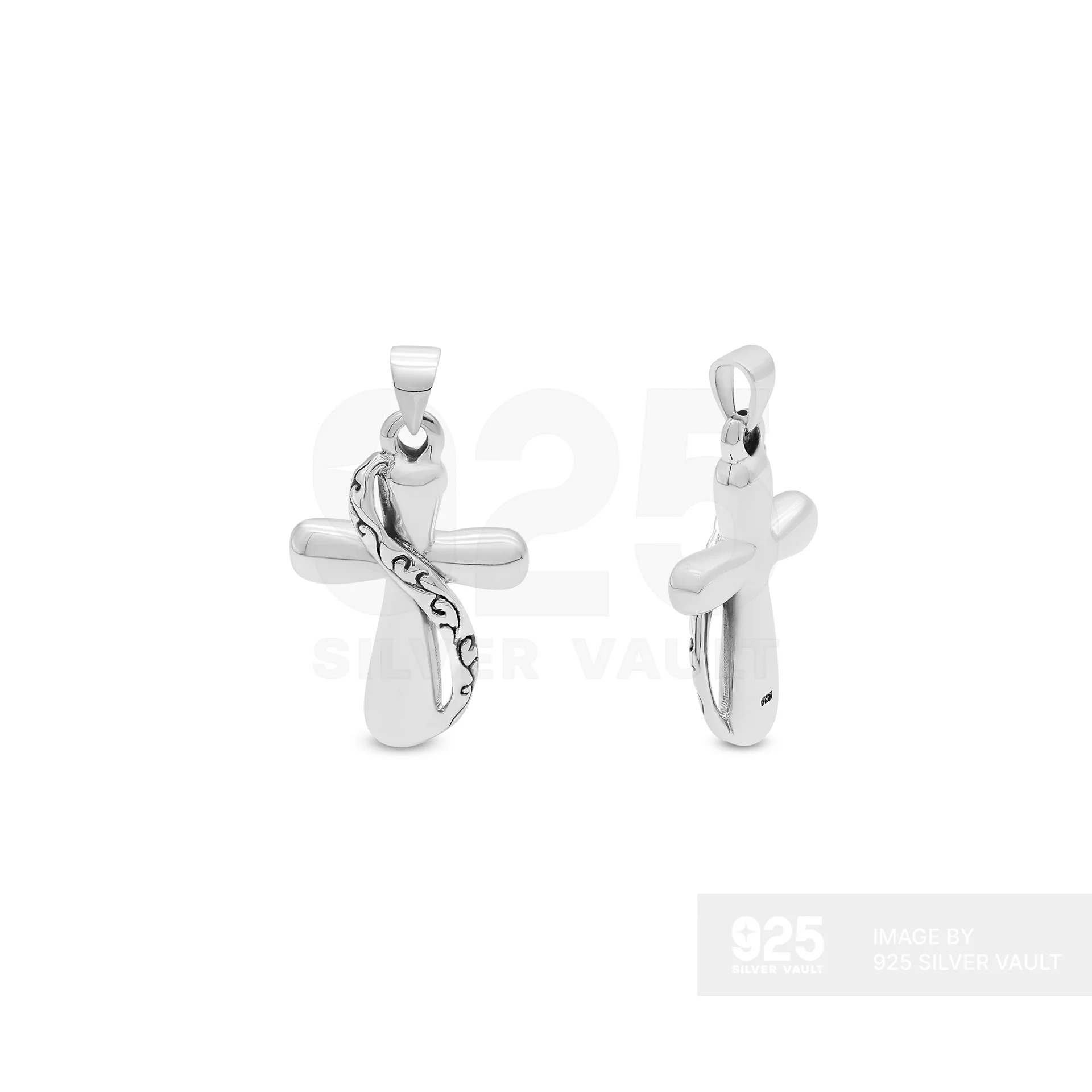 Puffy Cross Scrollwork Ribbon Pendant