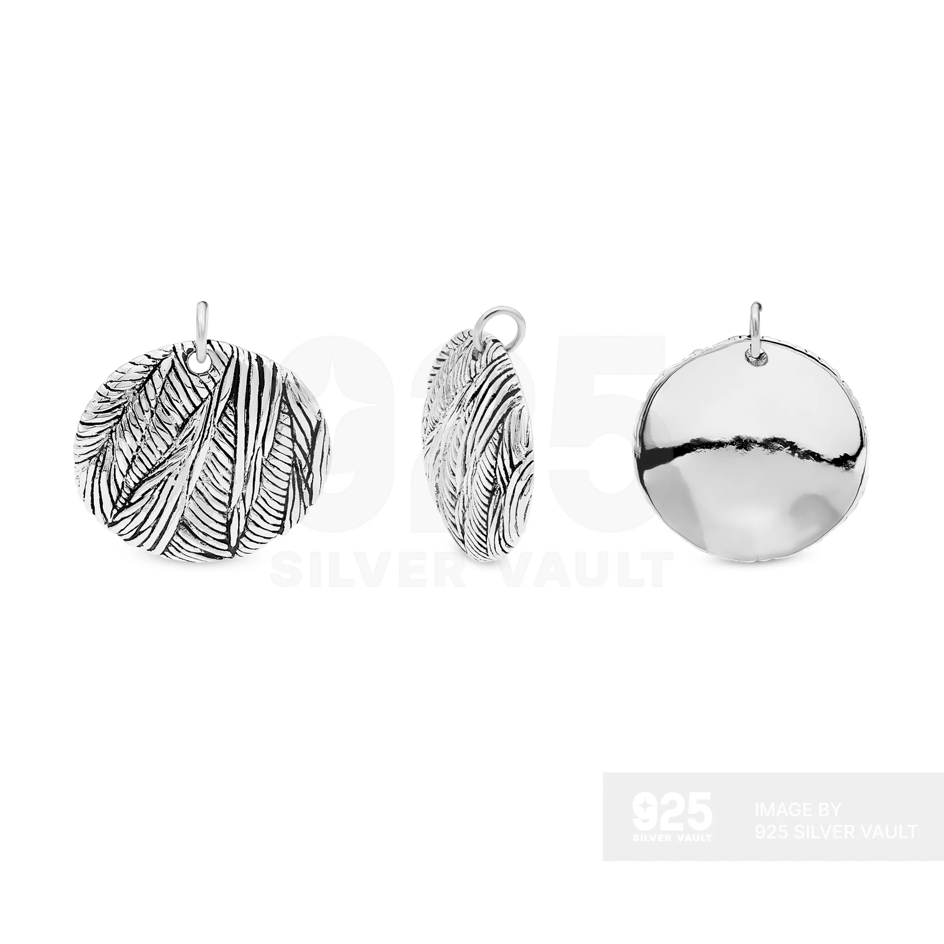 Feather Engraved Disc Pendant